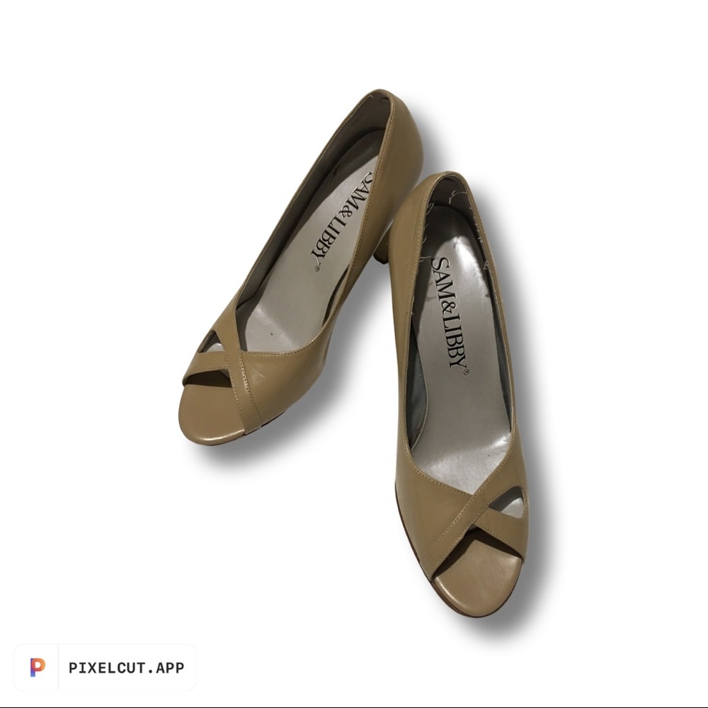 EUC Vintage Sam & Libby Tan Peeptoe Heels-Like New!!!
